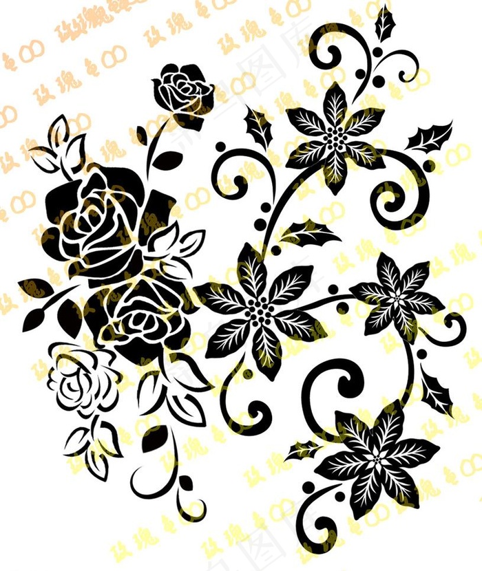 圣诞花与玫瑰花 花纹图片