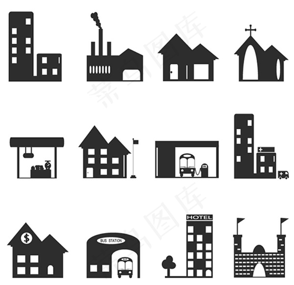 房屋剪影合集矢量图