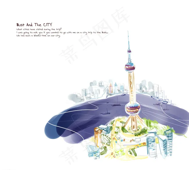 上海风景手绘图片psd模版下载