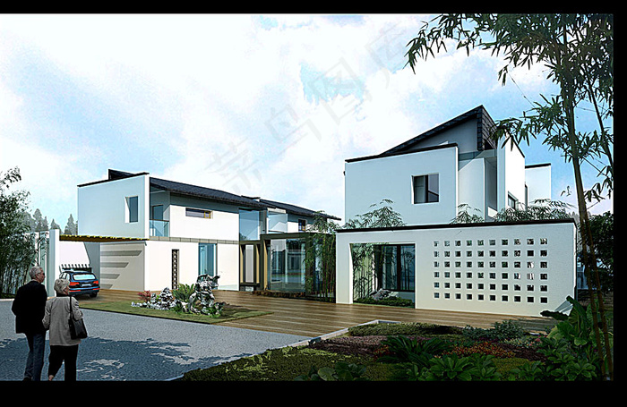 别墅与人物素材