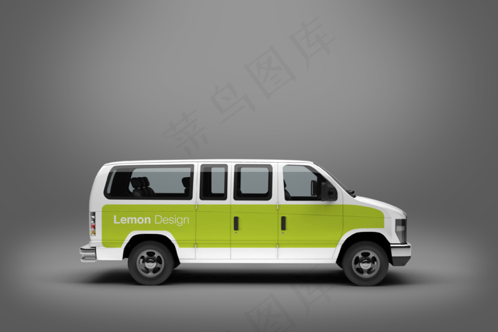绿色白色面包车样机汽车样机psd模版下载