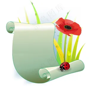 动感绿叶鲜花瓢虫卷轴 水珠水滴图片