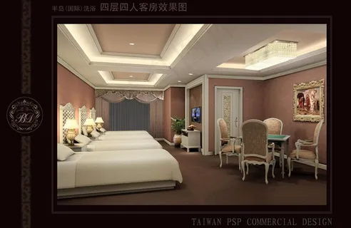欧式四人客房效果图图片
