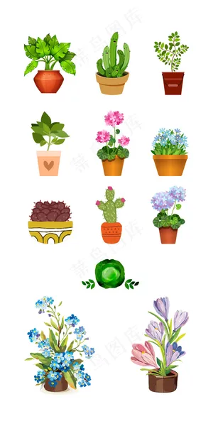 文艺手绘植物盆栽淘宝装饰素材