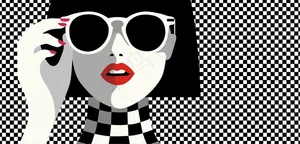 戴眼镜女人黑白插画