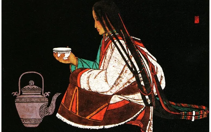 饮茶藏女图片