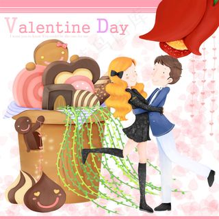 插画情侣情人节快乐PSD分层