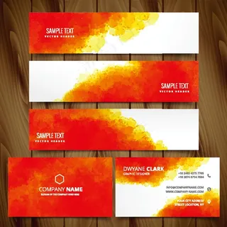 多款橙红色水彩晕染名片