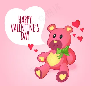 粉色玩偶熊情人节贺卡矢量素材