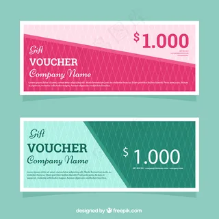 几何粉红色和绿色折扣券