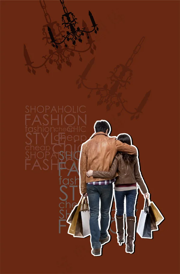 相拥而行购物情侣PSD分层素