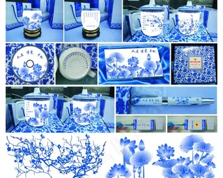 红十字会青花瓷荷花套装图片