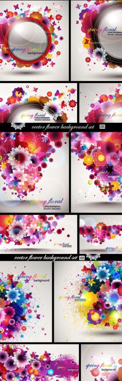 缤纷花朵背景矢量素材