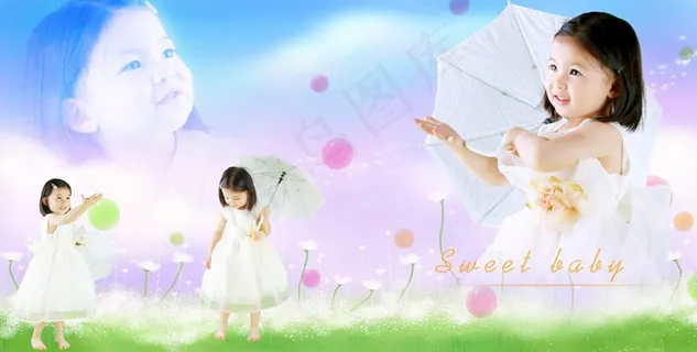 精灵女孩-儿童相册PSD分层模板,免抠元素