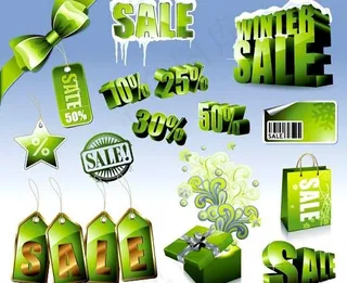一群充满创意的绿色销售打折图标矢量...