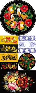 古典花纹工笔画矢量素材