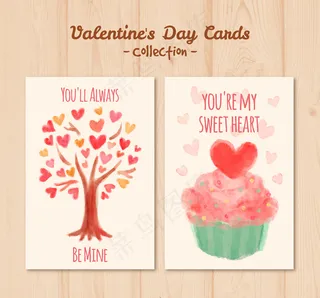 2款水彩情人节卡片矢量素材