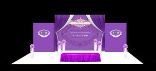 紫色立体舞台婚礼背景设计效果图源文...