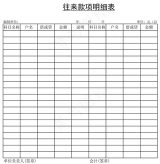 往来款项明细表