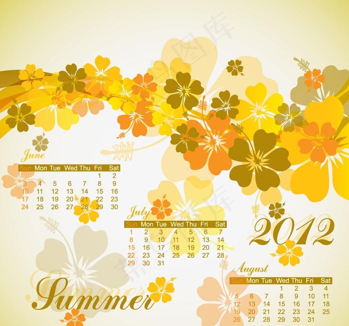 2012日历夏天时尚花纹梦幻背景图...