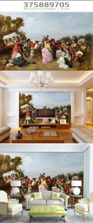 民族风情油画背景墙