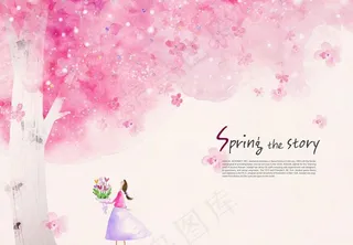 可爱温馨手绘花树女孩图片