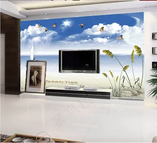 大海景图沙滩海洋蓝天背景墙