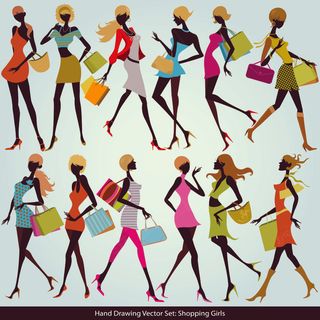 购物达人美女剪影矢量素材