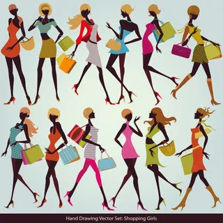 购物达人美女剪影矢量素材