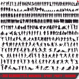 1000种运动姿态人物剪影矢量素