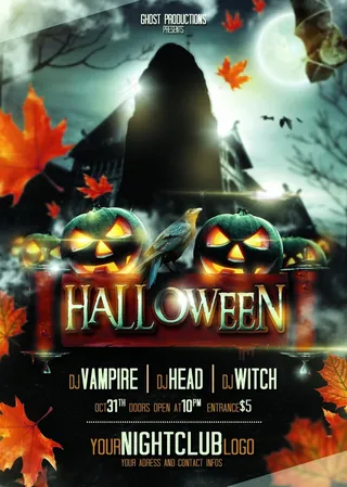 酒吧万圣节主题活动海报设计psd素...