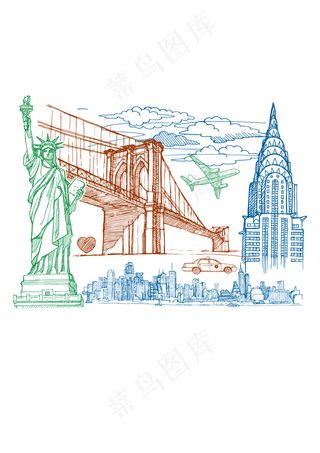 手绘工笔画建筑风景插画