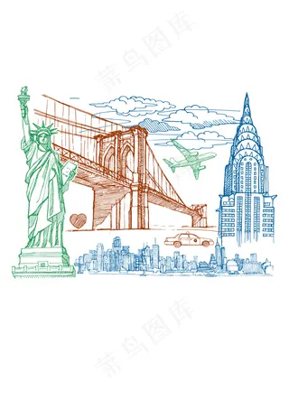 手绘工笔画建筑风景插画