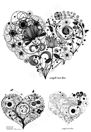 精致手绘花卉爱心矢量素材