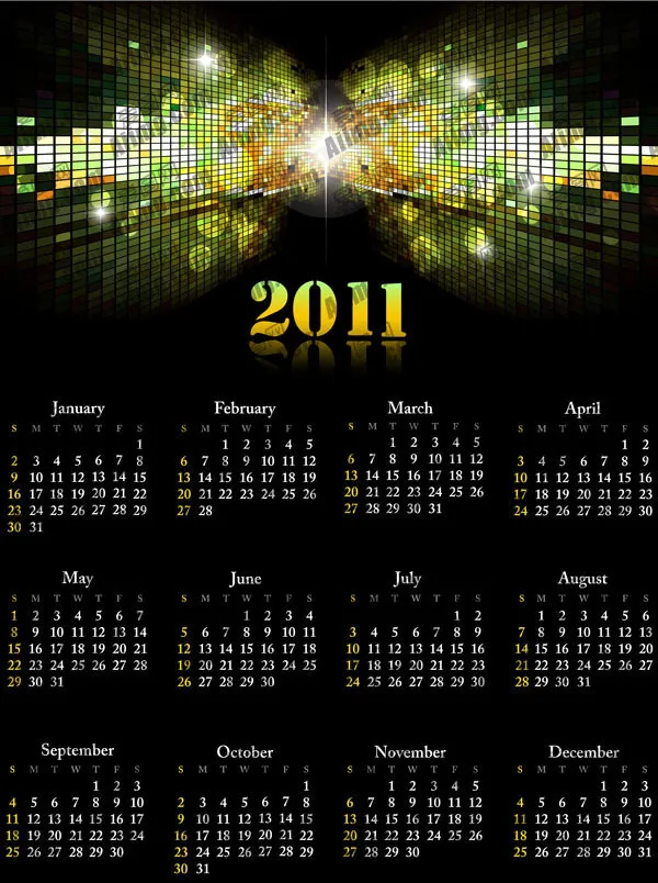 2011年时尚炫彩年历矢量素材03eps,ai矢量模版下载
