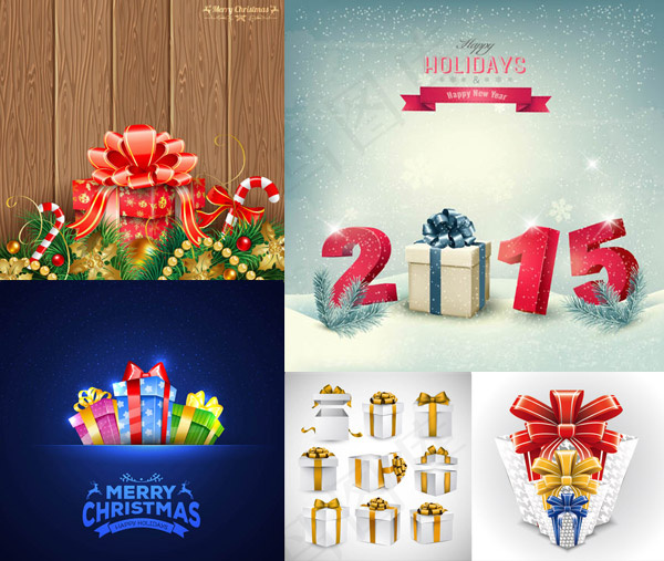 圣诞节松树枝与礼物包装等矢量素材下载