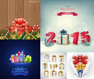 圣诞节松树枝与礼物包装等矢量素材下载