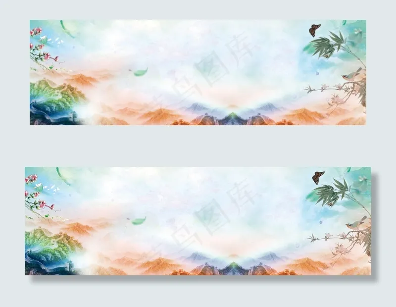 手绘新品中国风背景banner海报...(1920X600(DPI:72))psd模版下载