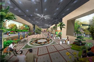 商务楼架空层室内景观绿化效果图图片