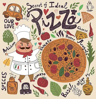 卡通厨师与披萨pizza