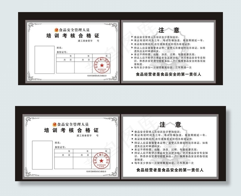 食品安全管理人员培训考核合格证cdr矢量模版下载