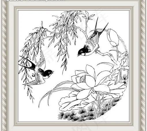 燕柳荷花图片psd模版下载