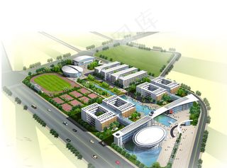 学校教学大楼与操场等PSD分层素材