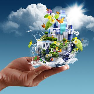 手拿着城市发展的世界