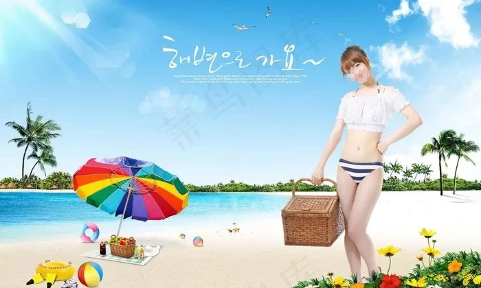 夏日海滩美女图片(3500X2300(DPI:300))psd模版下载
