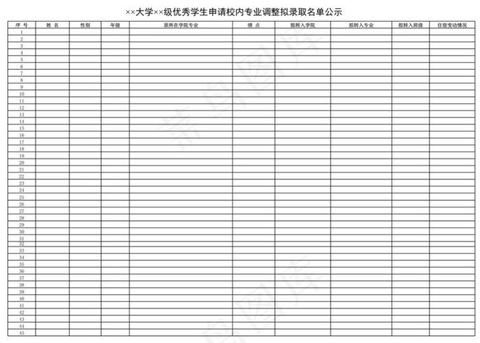 大学优秀学生申请校内专业调整拟录取...