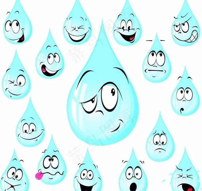 蓝色水珠水滴表情图片eps,ai矢量模版下载