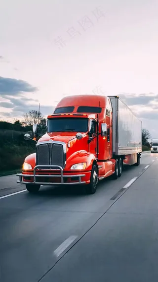 红色大卡车高清摄影图片