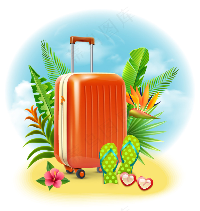 夏日旅行箱插画