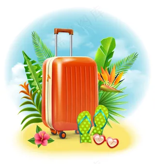 夏日旅行箱插画